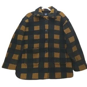 Lee Fluffy Sherpa Fleece Brown Buffalo Check Jacket L Cozy Comfort Grandmacore